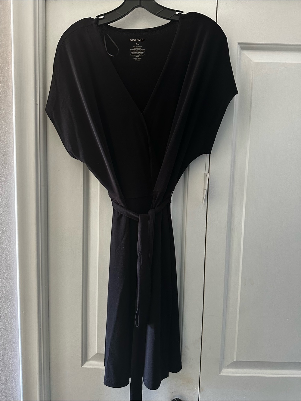 Nine West Black Wrap-Style Midi Dress